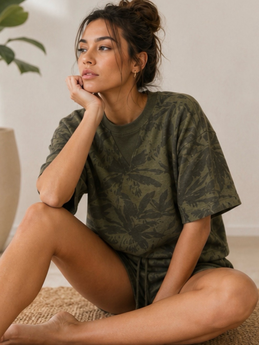 prAna Green Tropical Print Short Sleeve Sweatshirt Top XS Boho Lounge